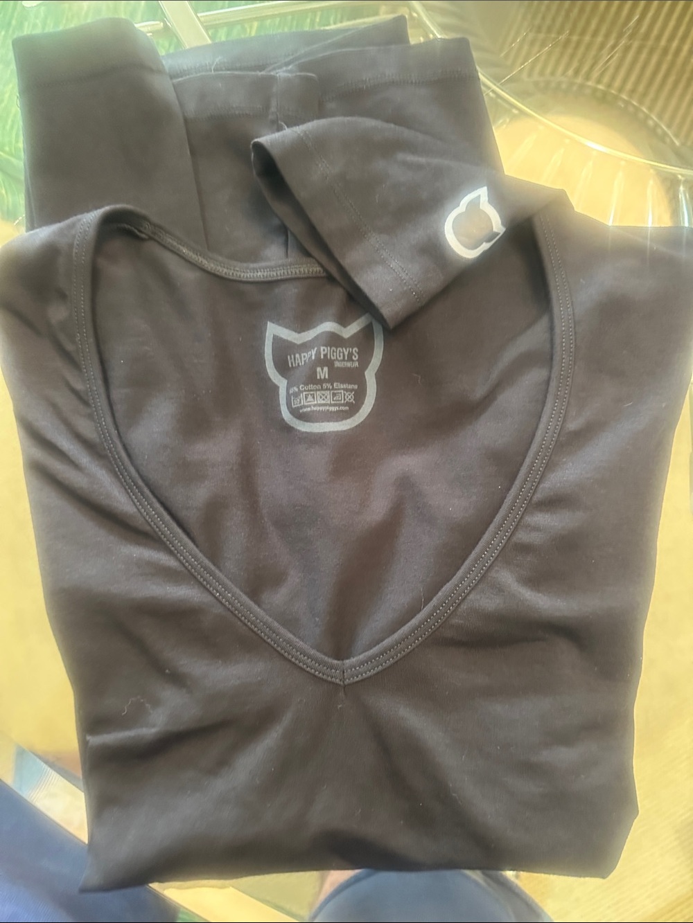 Men's Black Long Sleeve V-Neck Tee by Happy Piggy